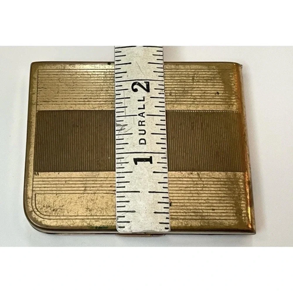 Vintage Brass Elgin Women's American Compact with Mirror Engraved Stripes